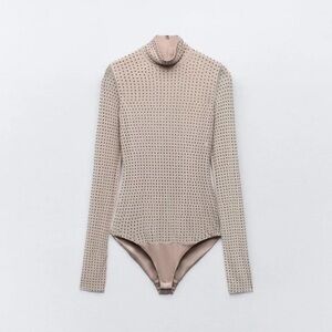 Zara NWOT mesh nude rhinestone bodysuit size S